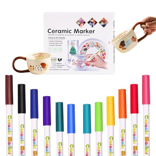 Sztqqing Lot de 12 crayons en porcelaine, marqueurs en céramique, stylos en porcelaine, passent au lave-vaisselle, idéaux pour la céramique, le verre, les...