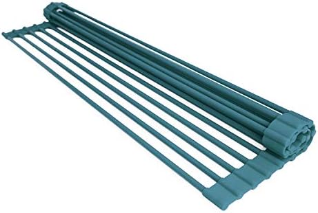 Domestic Corner - Over-The-Sink Dish Drying Rack - Roll Up Dish Drying Rack, Perfect for Cleaning & Drying Plates, Cups, Pots, Pan and Produce - Turquoise