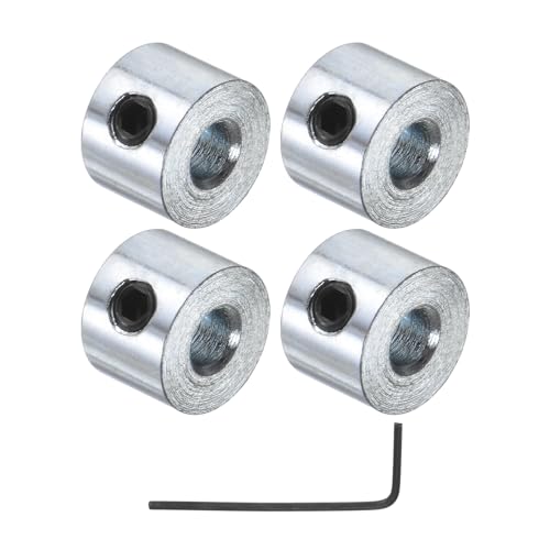 uxcell 4pcs Set Screw Shaft Collars 1/8" Bore Zinc Plated Steel Shaft Collars, 3/8" OD, 1/4" Width Axle Collar Clamp with Hex Wrench