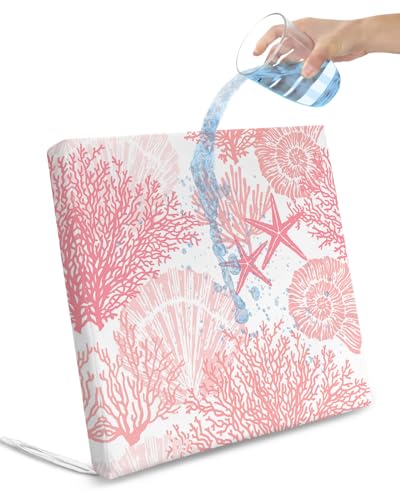 Edwiinsa Pink Coral Starfish Indoor/Outdoor Seat Cushions Cover,Waterproof Patio Chaise Lounge Cushion Cover for Beach Pool Side Chair Cushions 22x20x4 Pieces Coastal Shell Conch Summer Ocean Sea