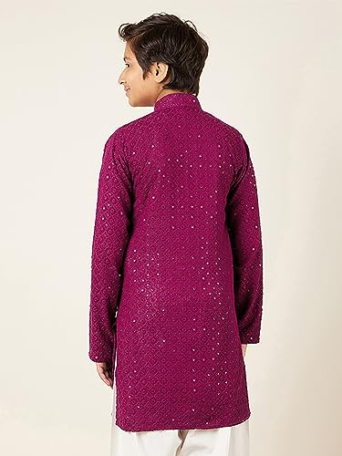 Image of AJ DEZINES Chikankari Kurta For Boys- Ethnic Wear | Embroidery Chikankari Sequined | Traditional & Festive Outfit | Cotton Stylish Boys Kurta | Perfect For Wedding & Family Function