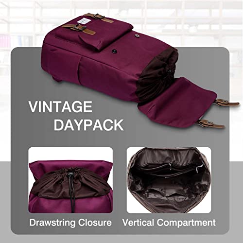 Vaschy Vintage School Backpack For Women, Water Resistant Laptop Backpack Burgundy #TOP4