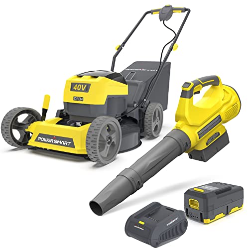 PowerSmart 40V 17-Inch Cordless Lawn Mower & Leaf Blower Combo Kit, 40V 4.0Ah Battery and Charger Included