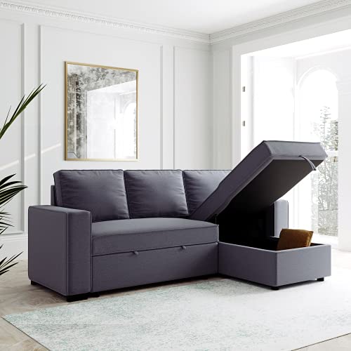 FAMIROSA Classic Sofa Couch, 91.5\" Reversible Pull Out Sleeper Sectional Storage Sofa Bed,Corner Sofa-Bed with Storage Chaise Left/Right Handed Chaise