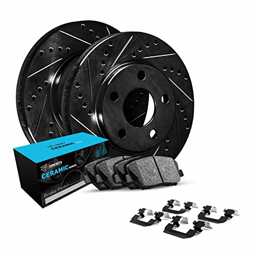 Image of R1 Concepts Front Brake Kit Fits 2018-2022 Volkswagen Atlas; 2020-2022 Volkswagen Atlas Cross Sport| Ceramic Pads, Drilled Slotted Rotors| Hardware| 13.2 inch Front