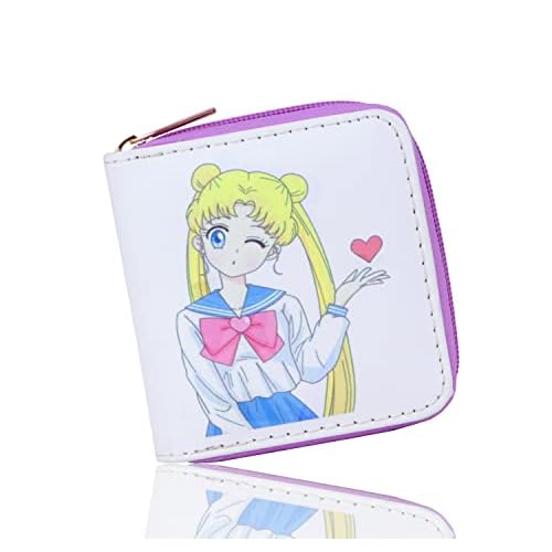 Roffatide Anime Sailor Moon Billeteras Mujeres de imitación de Cuero Monedero Carteras Slim Bi-Fold de Viaje Cartera Blanco