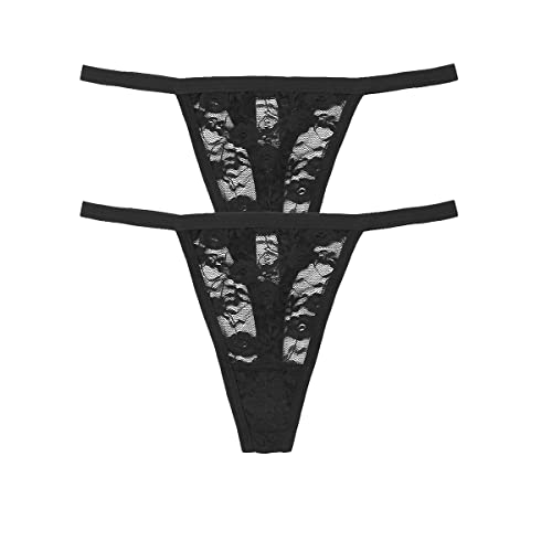 Image of SAKVILSEC 2 Pack Women Mesh Transparent Lace Panties Sexy Low Rise Lingerie Underwear G-String Thong Panties(1,XS)
