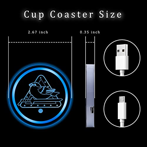2 Pcs Anime Slayer Led Car Cup Holder Lights With 7 Colors Changing,Interior Atmosphere Lamp,Luminescent Mat Cup Pad,Usb Charging Mat, For Various Car #TOP3