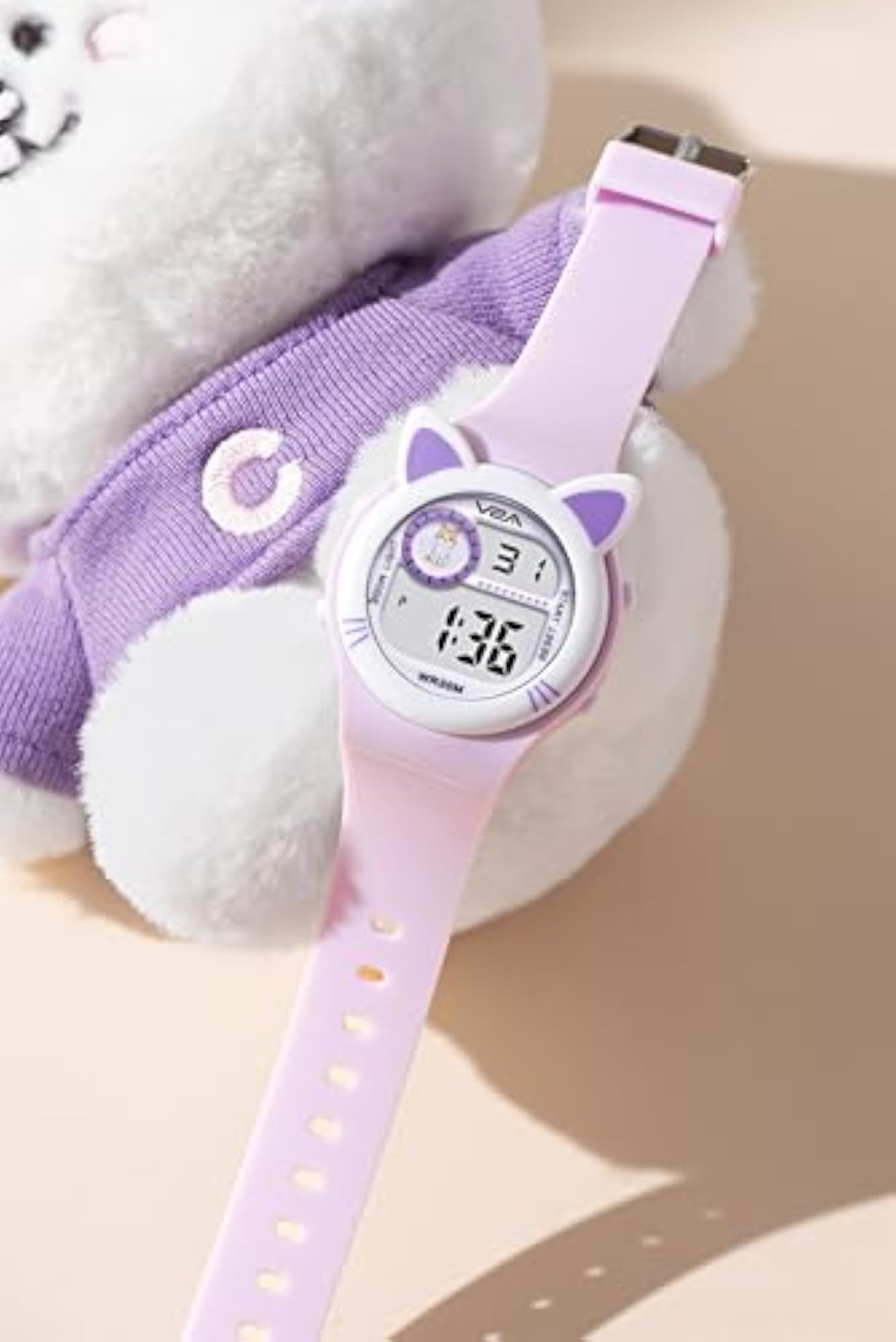 Girls Digital Watch with Cat Ears, 7 Color Backlight