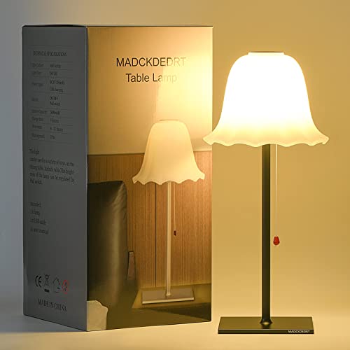 Madckdedrt Rechargeable Table Lamp,Led Light,3 Gear Dimming,Petal Glass Lamp Shade,Aluminum Base,Can Be Used For Living Room, Dining Table,Bedroom Lighting (Black) #TOP3