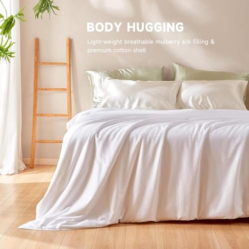 Image of THXSILK 100% Mulberry Silk Comforter Cool for Summer, Grade 6A Natural Mulberry Silk Filled Duvet Luxury Bedding, Cotton Cover, King Size 102in x 91in /260cm x 230cm, Weight 1.98lb /0.9kg