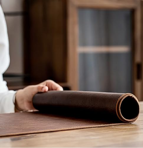 Chemin de table en cuir anti-tache marron réversible pour table en bois - 6