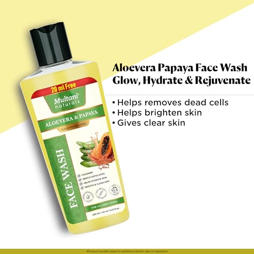 Image of Multani Naturals Aloe Vera & Papaya Face Wash 270ml | Ayurvedic Herbal Cleanser with Aloe Vera, Papaya | Hydrating, Nourishing & Skin Balancing Face Wash | SLS & Paraben Free, Dermatologically Tested | For Men & Women | Use For All Skin Types