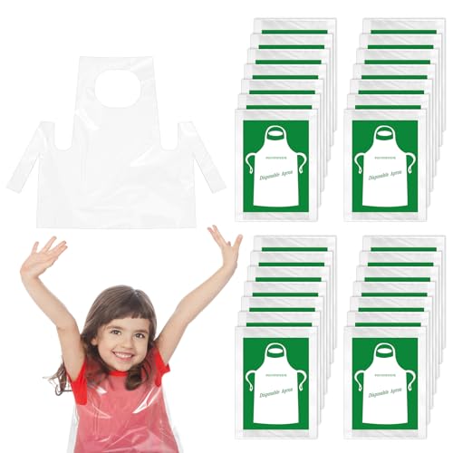 35 pièces de tabliers jetables pour enfants, blouses en plastique, tabliers jetables pour enfants, imperméables, résistants à l'huile, petits,...