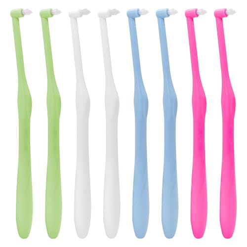 8 Pcs Single End Tufted Toothbrush - Precision Slim Interdental Brushes for Braces, Implants & Hard-to-Reach Areas, Gum Care Soft Bristle Detail Cleaner (6.9 Inch, 4 Colors)