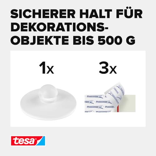 Foto von tesa Deckenhaken Tapeten & Putz - 0,5 kg - 1 Haken inkl Powerstrips