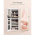 SONGMICS LED Mirror Jewelry Cabinet Armoire, Wall or Door Mounted Jewelry Storage Organizer, Hanging Lockable Frameless Mirror Cabinet with 2 Plastic Cosmetic Organizers, Gift Idea, White UJJC011W01 - Image 3