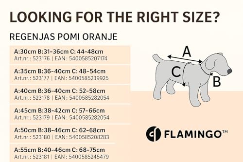 Regenmantel Hund - Pomi Orange - Größe A:30cm B:31-36cm C:44-48cm - Polyester - wasserdicht - reflektierende Streifen - Klettverschluss - waschbar bei 30°C