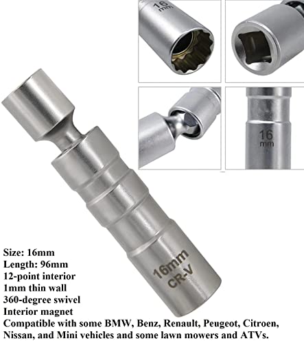 Wenbiao Swivel Spark Plug Socket Removal Tool 14Mm And 16Mm For 3/8 Inch Drive Magnetic Thin Wall 12-Point Universal Joint Wrench - 2 Pcs #TOP3
