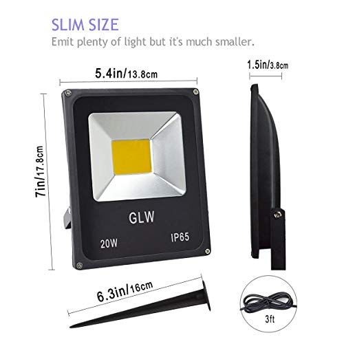 Glw 20W Led Landscape Lights 12V~60V Ac/Dc Flood Light Warm White 3000K Waterproof Garden Yard Path Lights Walls Trees Flags Outdoor Spotlights With Spike Stand (4 Pack) #TOP5