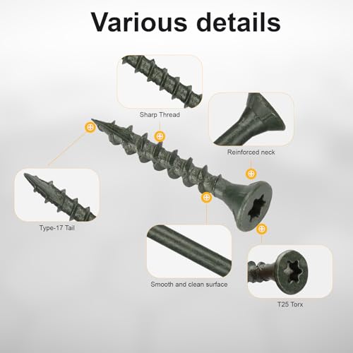 Image of Deck Screws #8 x 1-1 /4'', T25 Star Torx Drive Flat Head Wood Screws, Green, 5lb