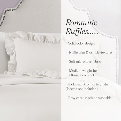 Image of Lush Decor - Comforter Set, Soft Ruffled Bedding with Matching Sham, Cozy Essentials, Elegant Bedroom Decor (Reyna White, Twin XL)