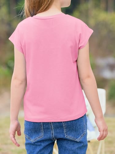 Image of Imily Bela Girls Short Sleeve T Shirts Crew Neck Cap Sleeve Tank Tops Casual Loose Summer Shirt Kids 5-14 Years