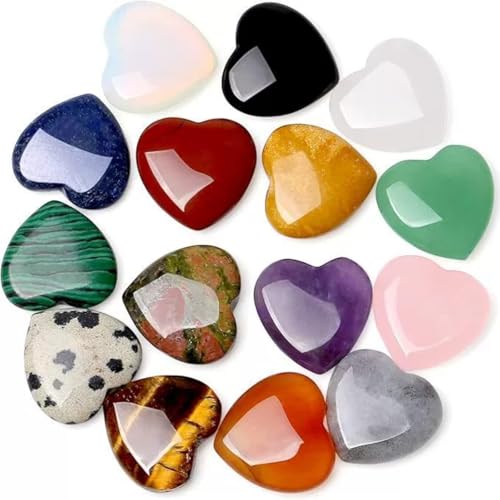 15Pcs Natural Crystal Hearts, Polished Mixed Color Set Gemstones Healing Stones for Chakra Balancing, Home Decor & Spiritual Gifts for Women and Men