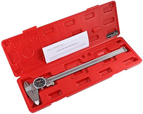 Accusize Industrial Tools 0-12'' by 0.001'' Black Face, Red Needle, Dial Caliper Stainless Steel in Fitted Box, P920-B212