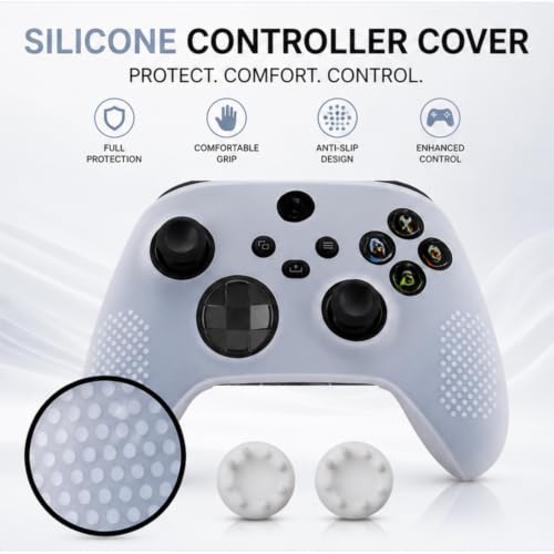 Image of TMG X Series X /S Controller Skin,Anti-Slip Protector Set for X Series Compatible with Xbox X /S Controller-Silicone Cover with 2 Thumb Grips Caps (White)