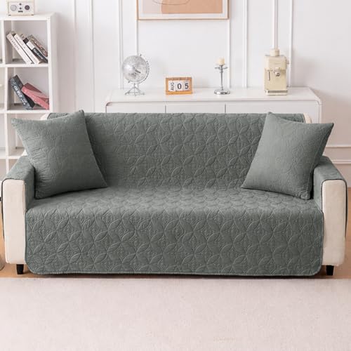 Image of HOKIPO 100% Leakproof Quilted Cushion Cover for Sofa 22x22 Inches, Set of 2, Dove Grey (AR-6281-DGRY*2)