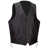 EXCELSIOR INT Men's Classic 4 Snap Concealed Gun Sleeveless Leather Vest Button With Side Laces Motorcycle Biker Jacket For Men- (7XL, Black)