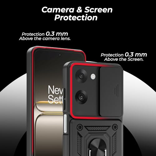 Image of A rtistque Armor Bumper Back Case Cover for OnePlus Nord CE5 5G | Stylish Ring Holder & Inbuilt Stand | Sliding Camera Cover | Shockproof TPU Protective Design | Oneplus Nord Ce 5 Back Cover - Black