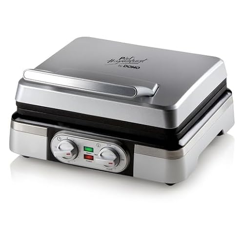 Domo DO9149W Doppel-Waffeleisen für 2 Waffeln, Silber