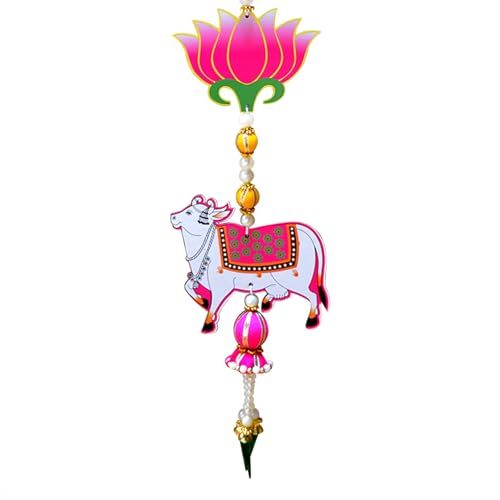 Image of CraftVatika Pichwai Cow and Lotus Wall Hanging Latkan for Door Decoration, Diwali Decor Items, Diwali Decoration for Home, Festival Decorations Items, Pichwai Cow Hanging- 34 Inch Height,1 Pair