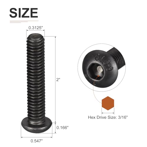 DTGN 5/16-18x2" Button Head Socket Cap Screws, 10Pack, Good for Machine, Carbon Steel Black Oxide - Image 2