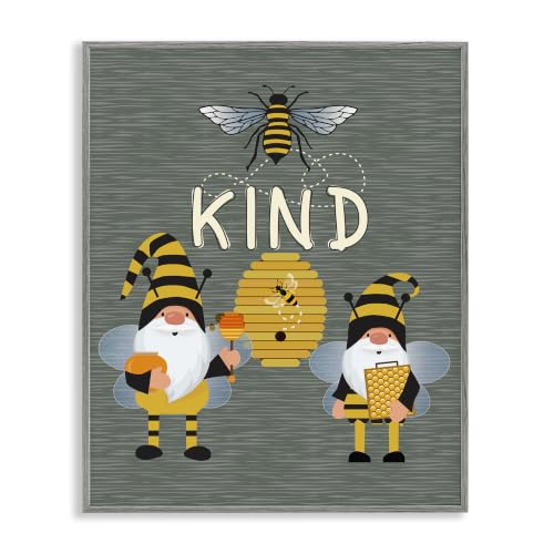 Be Kind Garden Gnomes Bumble Bees, 24 x 30 Inch Framed Giclée Print