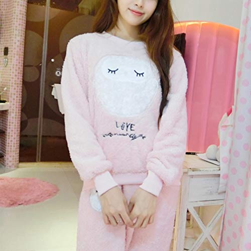 Pijama de manga comprida de flanela FENICAL com estampa de coruja de desenho animado para mulheres e