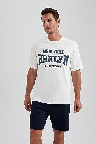 DeFacto Erkek Regular Fit Bisiklet Yaka Tişört, Ekru, S - Görsel 4