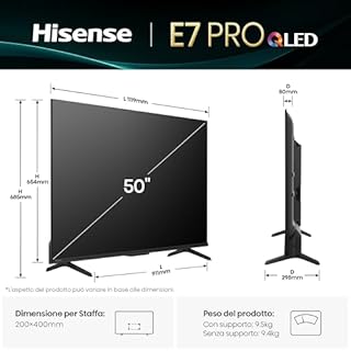 Hisense Smart TV QLED 50" 4K 50E7Q PRO, Smart TV VIDAA U8, Dolby Vision IQ, HDR 10+ Adaptive, 144hz Game Mode PRO, Dolby Atmos, Alexa Built-in, VIDAA Voice, Tuner DVB-T2/S2 HEVC 10, lativù 4K