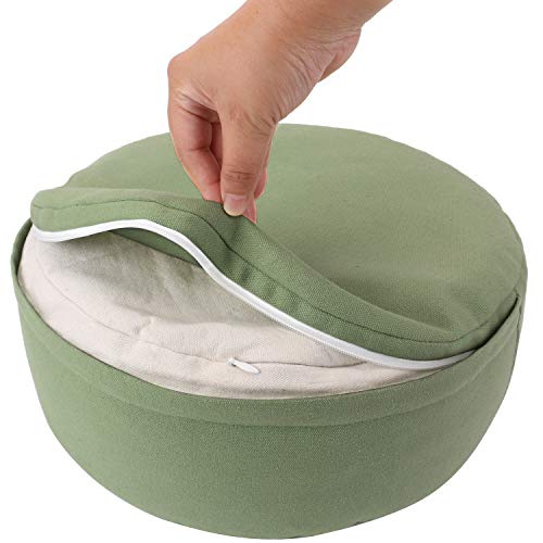 Reehut Zafu Yoga Meditation Bolster Pillow Cushion Round Cotton Or Hemp - Organic Buckwheat Filled - (Green, 13"X13"X4.5") #TOP1