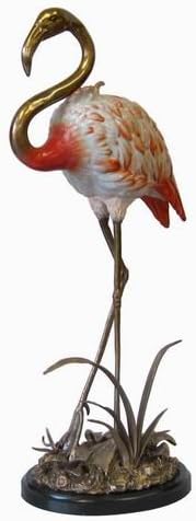 Statue Flamingo Standing in Wetland with Grass. Hand Painted Porcelain Body with Relief Feathers and Life Like #0531