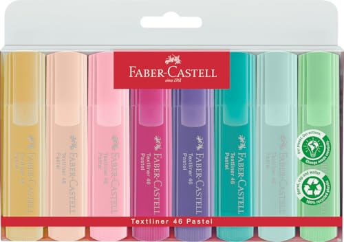 Faber-Castell Pastel Highlighters Set - 8 Chisel Tip Highlighter Pens in Assorted Pastel Colors