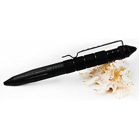 JASON YUEN Tactical Pen Survival Tactical Writing Pen Emergency Glass Breaker Self Defense Multi-functional Practical Portable Camping Tool pen Anti-skid Durable Useful (Black) Cover