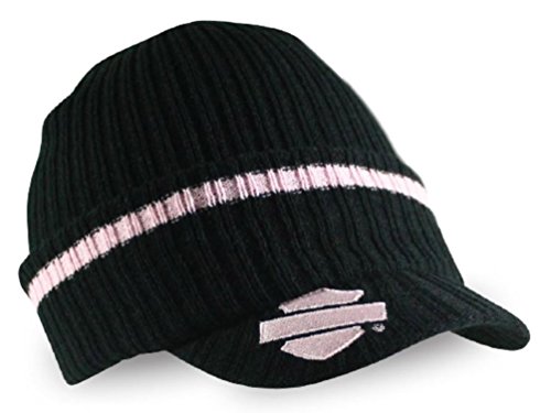 Harley-Davidson Women's Striped H-D Embroidered Knit Cap, Black & Pink KN00891