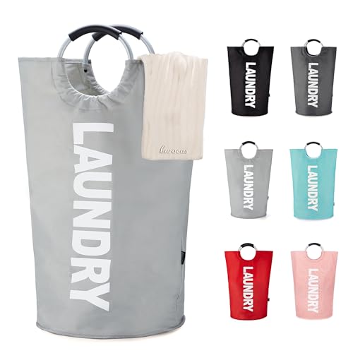 Caroeas 100L Collapsible Laundry Basket, Waterproof Laundry Bag for Baby, Large Washing Basket with Padded Handles Stands Up Well for Easy Storage, Light Grey