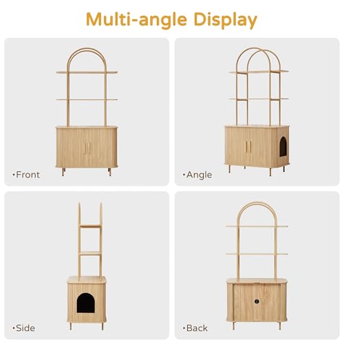 Image of 62 inch Sliding Door Hidden Cat Litter Box Enclosure with Shelves