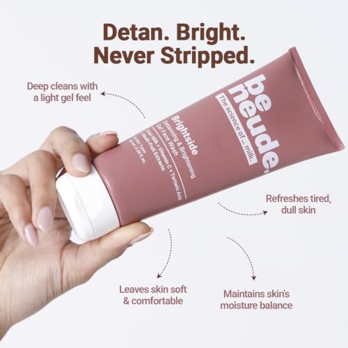 Image of Be Neude Brightside 100ml Detan & Brightening Gel Face Wash with Goat Milk, Vitamin C & Tartaric Acid for Dark Spot Removal, Pigmentation & Glow, Face Wash for Men & Women
