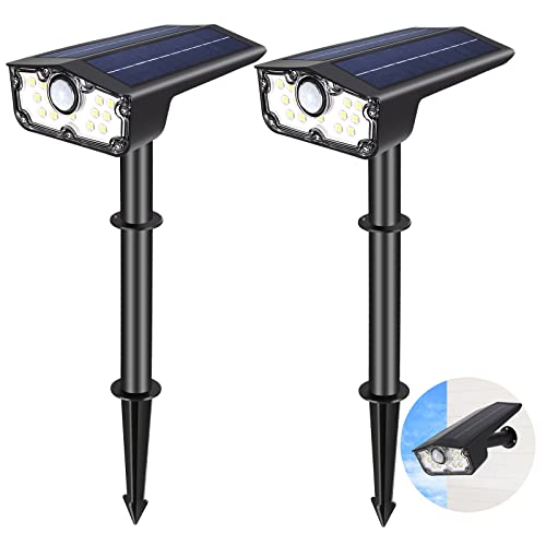 Solar Spot Lights Outdoor Motion Sensor 2 Pack, Ip67 Waterpoof Solar Landscape Spotlights 2-In-1 Bright Solar Outdoor Lights, 3 Lighting Mode Led Solar Garden Lights For Pathway Yard Wall(Cool White) #TOP27