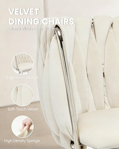Image of Silver Glass Dining Table Set for 4 with 47.2 inch Rectangular Tempered Glass, 5 Pieces Kitchen Table Set with 4 Comfortable Velvet Chairs for Living Room, Apartments Small Place, Cafe (Beige Chairs)